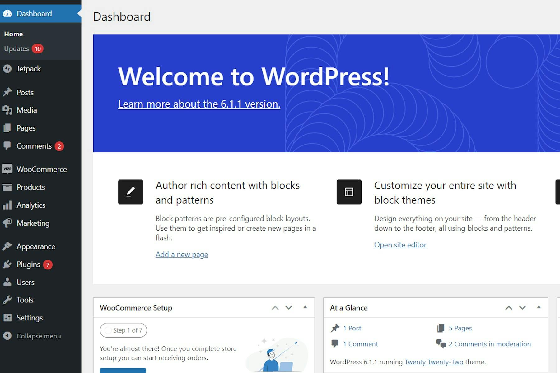 Wordpress admin dashboard