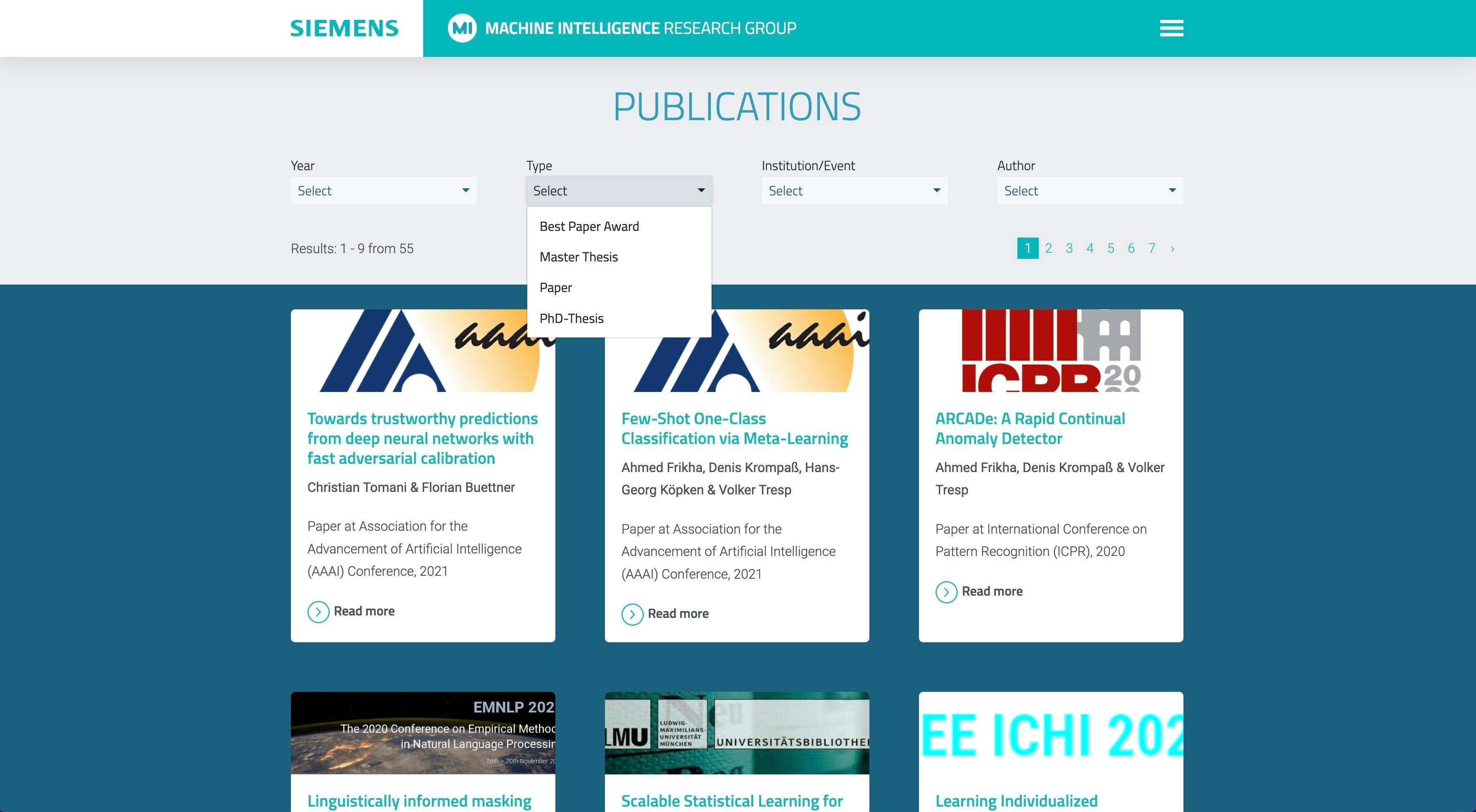 Siemens MIRG Wissenschaftliche Publications page